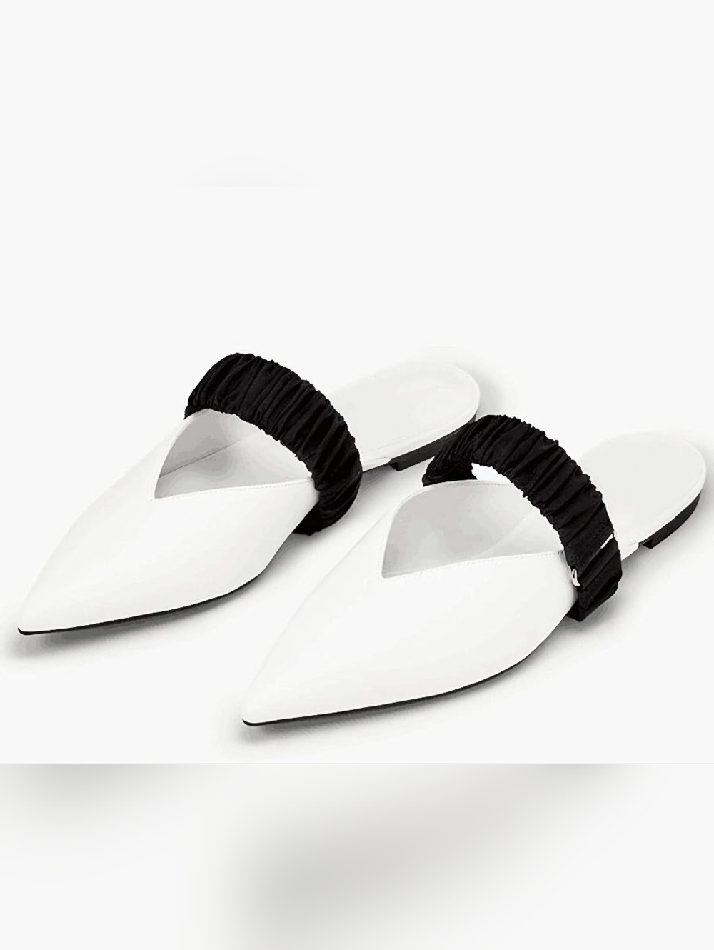 Charles&Keith White Flat Slip Ruffle Black  Mule Shoe Sz 36 Eu 6/ 6.5 US